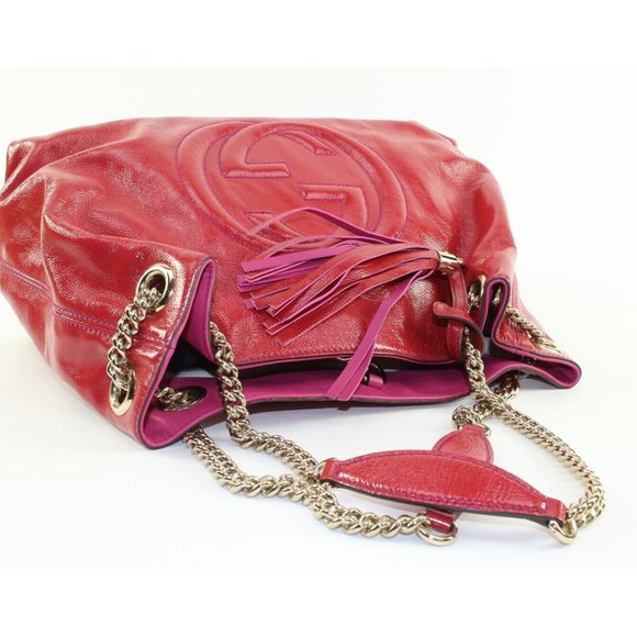 Gucci Patent Pink Soho Fringe Tassel Chain Tote 2way Fuchsia 1GK0104K - Picture 6 of 12